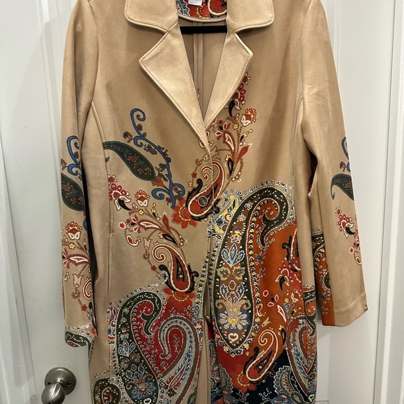 Chico's Multicolor Faux Suede Paisley Jacket Artsy outerwear Lagenlook 1/M - Picture 2 of 7